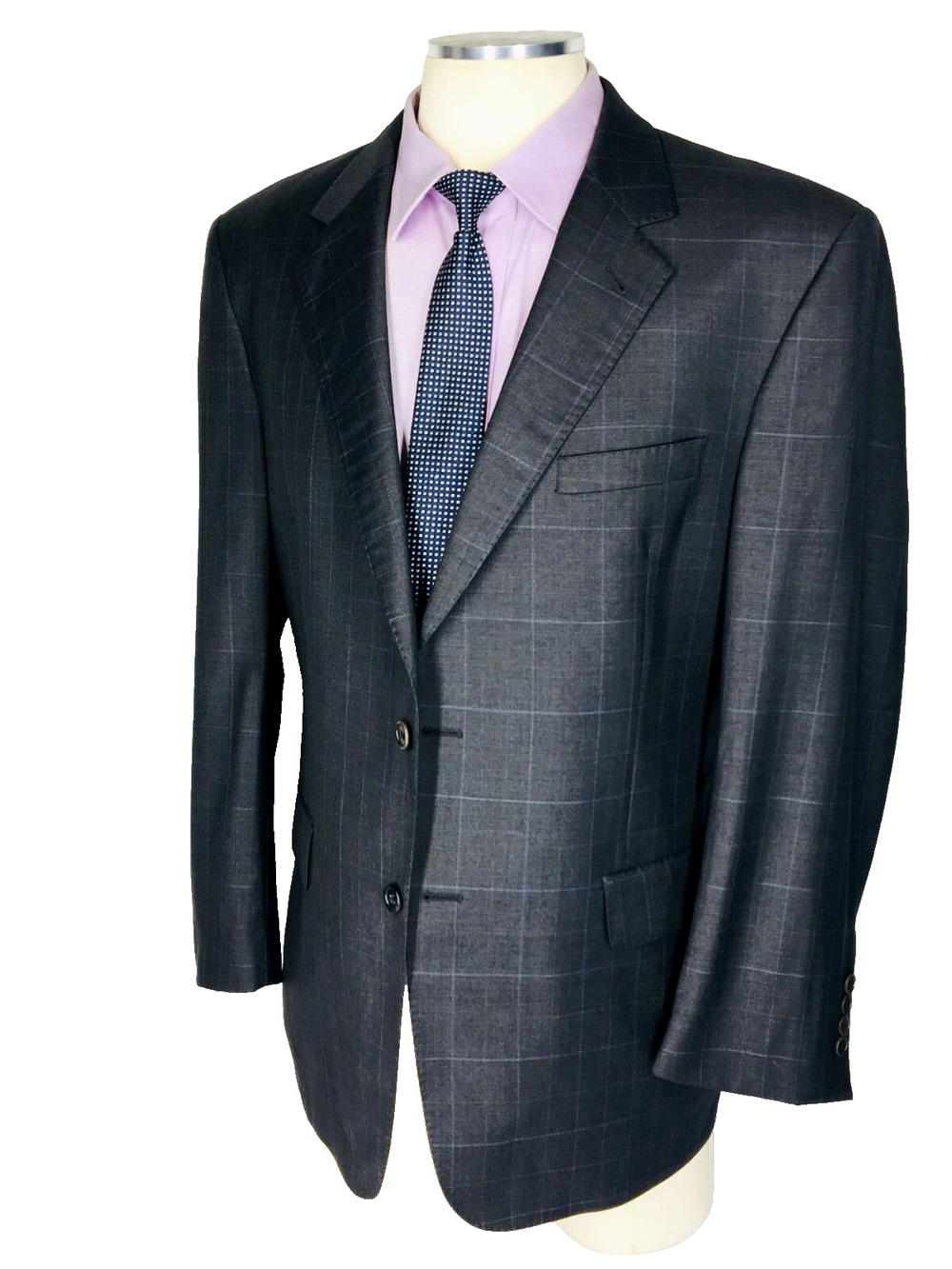 42R Jos A Bank Signature Gold Mens 2 Bttn Wool Blazer Jacket Pencil Gray W/Pane